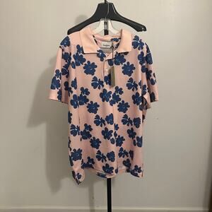 Goodfellow & Co Blue Flower Pink Polo 3 Button Performance Golf 2XL